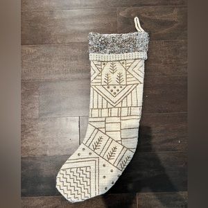 Anthropologie Festive Cream and Brown Stocking